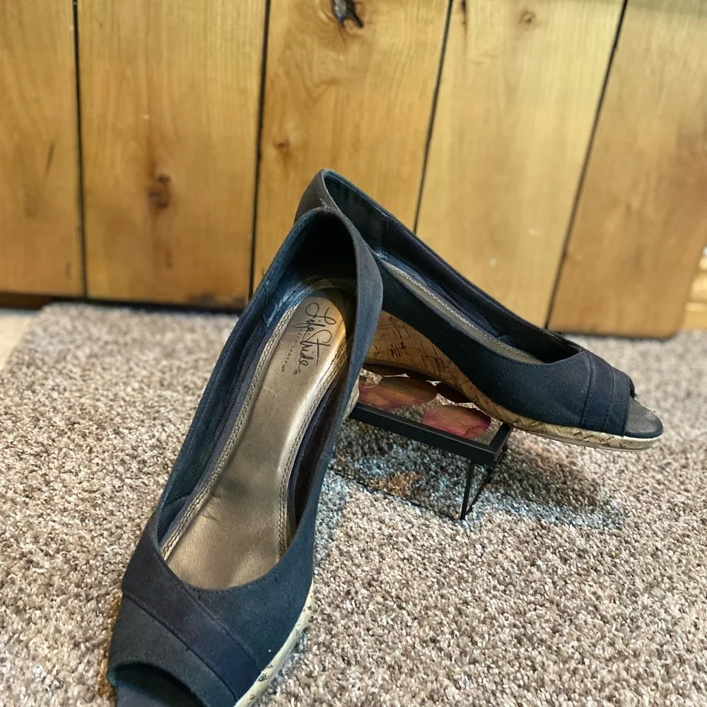 Black Wedge Peep-Toe Shoes